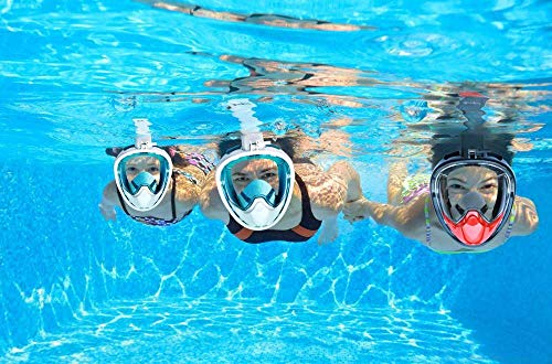 Shark's Tooth Snorkel Mask Full Face w/Compatible Action Camera Mount | 180° Panoramic Swimming View | Anti-Leak Fit & Anti-Fog Lens | Easy Breath Valves, V Backstop Technology (Black/Red, L/XL)