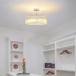 Chrome Crystal Ceiling Light, Modern 16 inch Semi