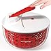 Vremi Large Salad Spinner - 6.3 Quart Capacity BPA Free Lettuce Vegetable Dryer with Lid and Colander Basket Insert - White Red Plastic 6 Liter Salad Spinner with Easy Spin Collapsible Locking Handle