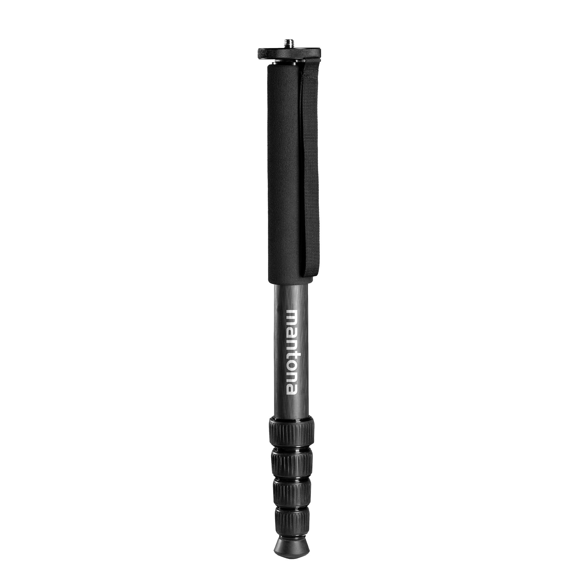 mantona Pro One Monopod Made of Ultralight Carbon Black, Tripod Height Adjustable from 44 cm to 165 cm, Practical Foam Coating & Hand Strap, Compact & Durable with Accessories