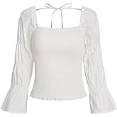 Women Blouse Vintage Square Neck Puff Long Sleeve Tees Ruffled Tie-Back Ruched Top Elegant Fall Winter Fashion