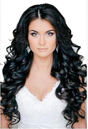 AmorWig Charming Natural Long Wavy Black Wigs for Women + Wig Cap