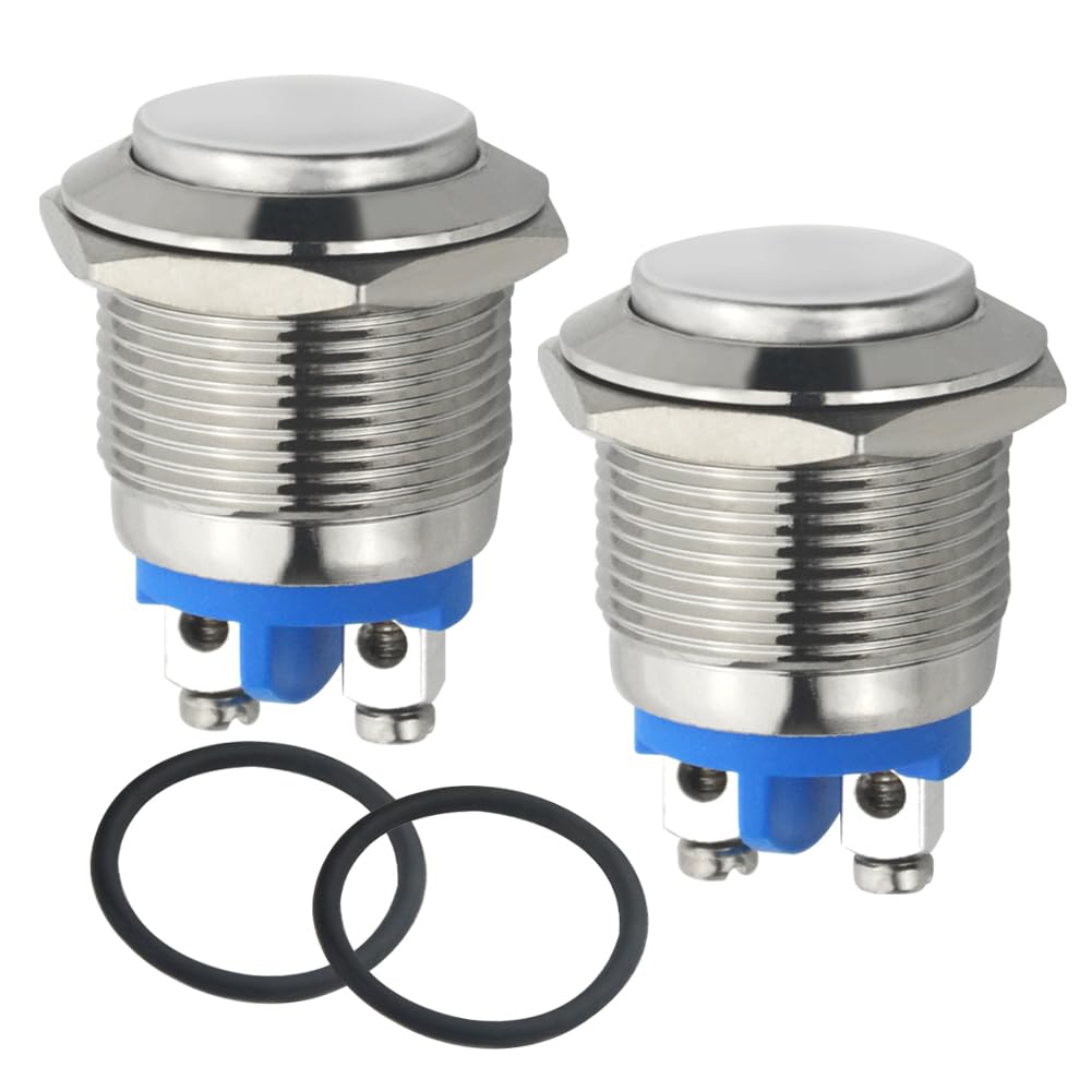 WMYCONGCONG 2 PCS 19mm 3/4 Mounting Hole Metal Momentary Push Button Switch, Waterproof Car Switch Start Button for Car RV Truck Boat Marine (Sliver)