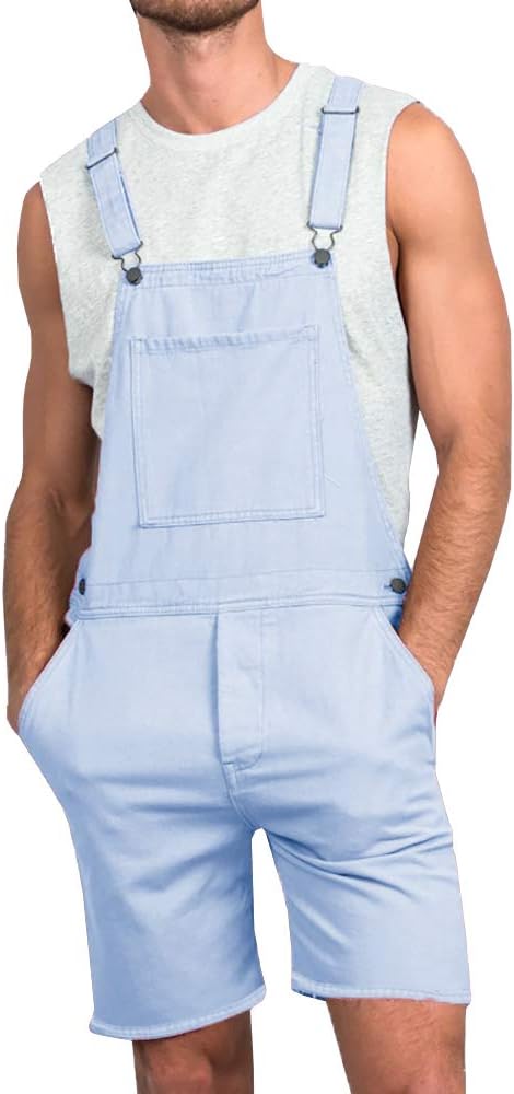 Taoliyuan Mens Bib Overalls Shorts Slim Fit Romper Casual Summer Button Dungaree Jumpsuit