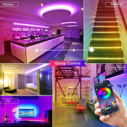 39.42FT/12m LED Strip Lights Flexible Strip Light with Bluetooth Controller Changing Tape Lights kit with LED Sync to Music for TV, Bedroom, Kitchen Under Counter, Under Bed Lighting (3×4M)