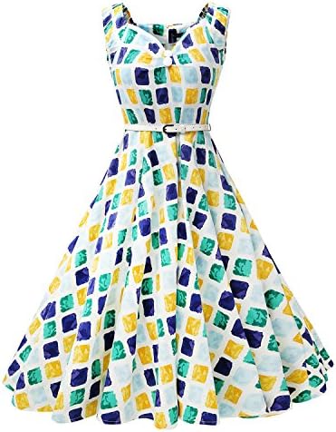 Mutelamb Women Sleeve Swing Vintage Print Doll Prom Dress Party Dresses