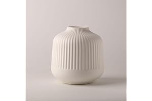 White Ceramic Vase, 6 Inch Flower Vases for Home Decor, White Ribbed Vase for Pampas Grass, Vases for Centerpieces Living Roo