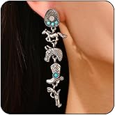 Western Earrings Jewelry for Women Cowgirl Turquoise Dangle Earrings Vintage Silver Concho Drop Earring Western Statement Earring Rodeo Country Concert Outfits Accessories