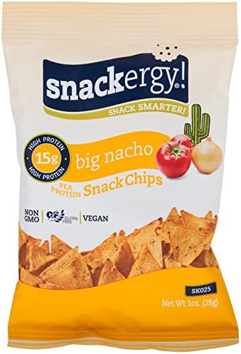 Snackergy Pea Protein Snack Chips / Low-Carb High Protein Chip - Big Nacho, 20 ct. Value Pack (Save 5%) - Low Carb, Vegan, Gluten Free, Kosher, Cholesterol Free, Soy Free