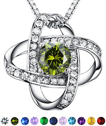 Olive Green August Birthstone Necklace - Casfine AAA Cubic Zirconia Pendant Necklace White Gold Round Silver Necklace for Women