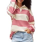 Striped Polo Tops Women Long Sleeve Oversized Graphic Shirt Y2k Loose Rugby Collared Jersey Preppy Pullover Tee