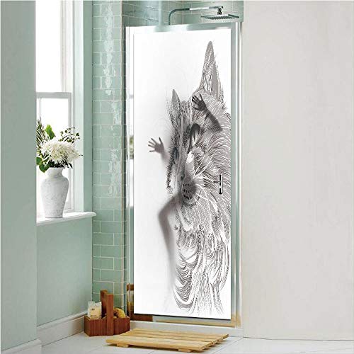 Decorative Privacy Window Film/Cat Head Portrait Furry Cute Head Kitten Domestic Meow Pet Drawing Illustration Decorative/No-Glue Self Static Cling for Home Bedroom Bathroom Kitchen Office Decor Grey