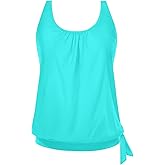 Yonique Womens Blouson Tankini Top Only Loose Fit Swim Top No Bottom Modest Swimsuit