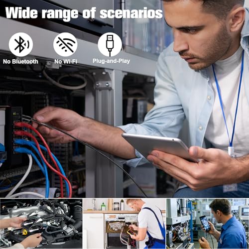 VINATO Endoscope for Smartphone 10 m, 1080P HD Waterproof IP67 Inspection Camera, 8 mm Probe with 8 LEDs, Type-C Direct Connection (iPhone/Android Adapter Included) for Vehicles, Tubing