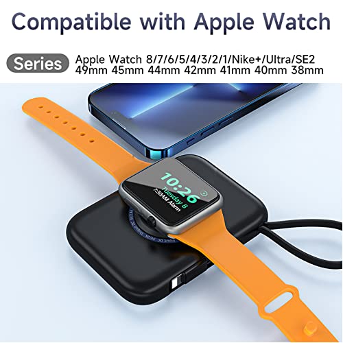 HUOTO Portable Charger,5000mAh Mini iWatch Magnetic Charger Power Bank with  Built in Charging Cable,Travel Cha