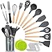 Kitchen Utensil Set,30 Pcs Silicone Cooking Utensils with Wooden Handles,Nonstick Cookware Utensils Kitchen Gadgets Set,Complete Kitchen Tools with Holder,Apartment Essentials Best Gifts