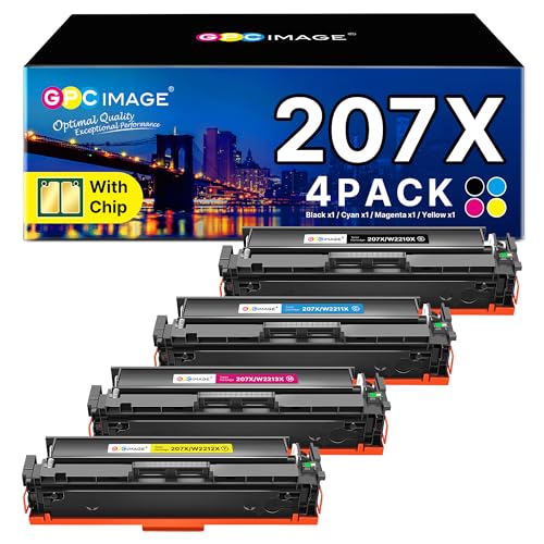 GPC IMAGE 207X with Chip MFP M283fdw Toner Compatible with HP 207X 207A Multipack for HP Color LaserJet Pro MFP M283fdw Toner Black M282nw M255dw M283fdn W2210A W2210X W2211X W2212X W2213X (4 )