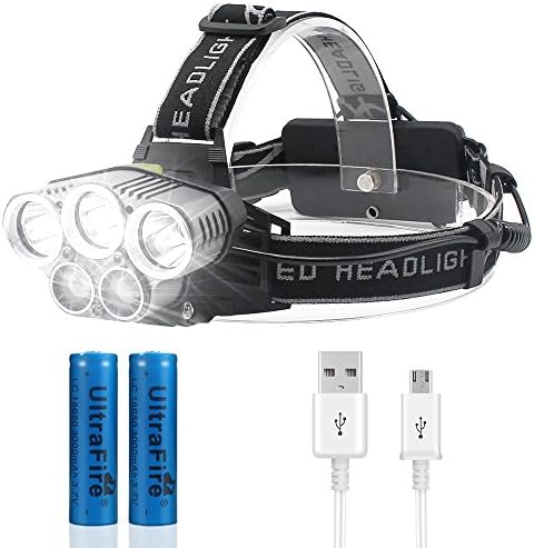 LED Headlight, JIRVY Super Bright 5 LEDs 20W USB Rechargeble Headlamp 8000LM Waterproof Dimmable Head Torch Flashlight for Outdoor Hiking Camping Hunting Fishing Cycling Running Walking