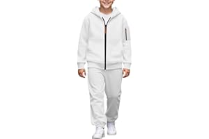 2 Pcs Boys Tracksuit Zip Up Pullover Athletic Hoodie Windbreaker Jacket & Jogger Pants Sportswear Set Fleece-Lined Sweatsuit