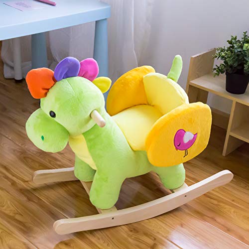 Kinbor Child Rocking Horse Kids Dinosaur & Real Wood Ride-On Rocker Childrenâ€™s Day Birthday Gift with Music