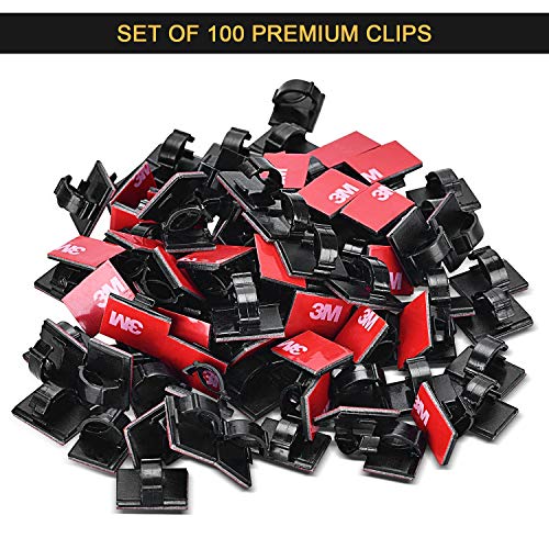 JIRVY Self Adhesive Cable Clips Black Management Wire Clip Cord Holder 100 Pack (Black) - Thumbnail 2