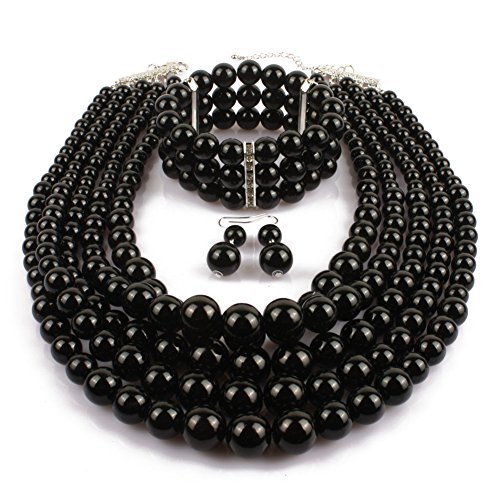 Kosmos-li multi layer pearl strand necklace bracelet an…