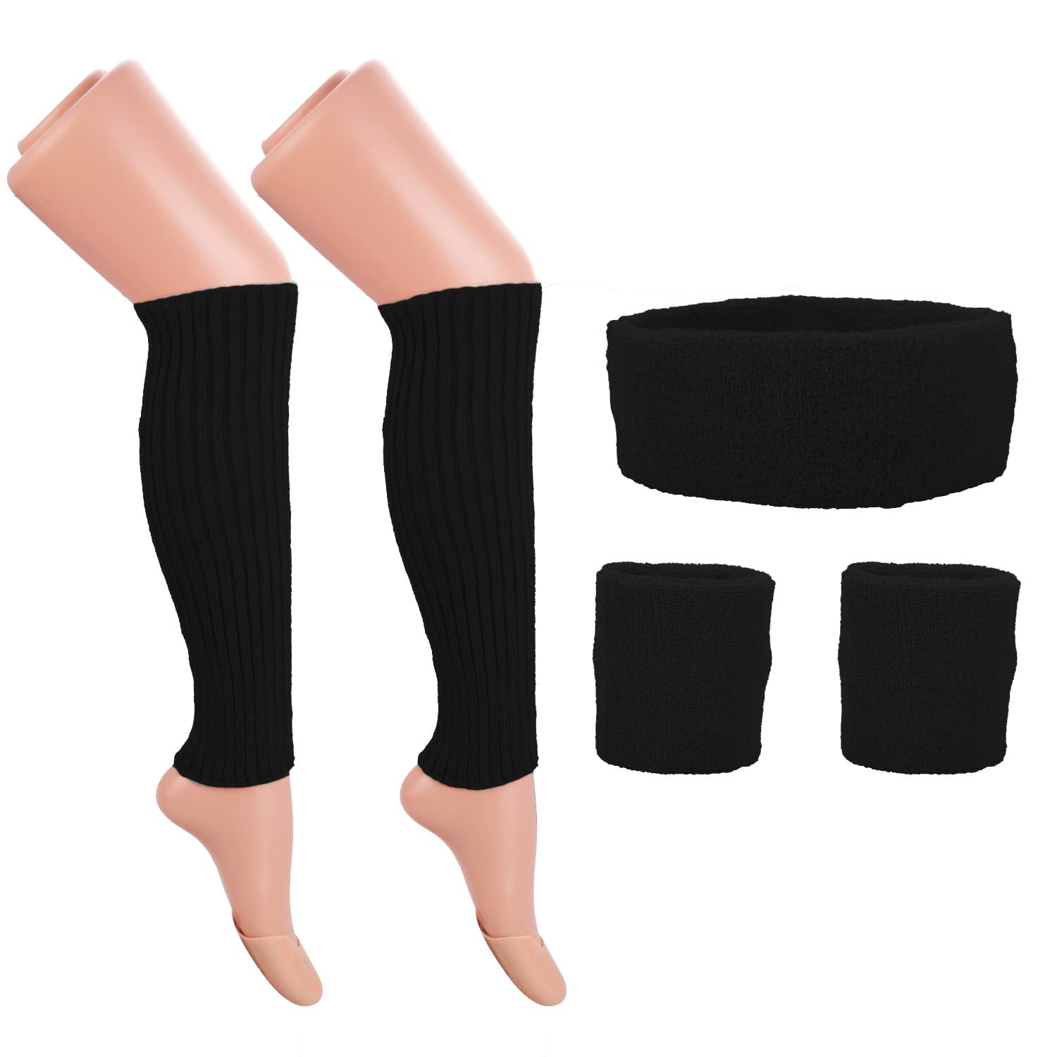 Jomnvo 80s Costumes Accessories 80s Women Fancy Dress Accessories Set Leg Warmers Knit Neon Headband Wristbands for 1980s Party Outfit Retro Party Décor (Black)