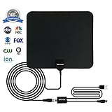 HDTV Antenna, MIESCHER Indoor Amplified Digital TV Antenna Detachable Amplifier Signal Booster (1080P / VHF/UHF / 50 Miles Range) 10ft Coaxial Cable, Local Channels Life - Black