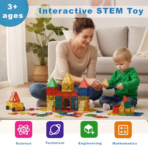 Large Magnetic Tiles for Kids (Ages 3-14), Toys Set Gift 100PCS with 2 Cars | Magnetic Blocks & Building Toys for Creative STEM Learning, Ideal Gift for Boys & Girls