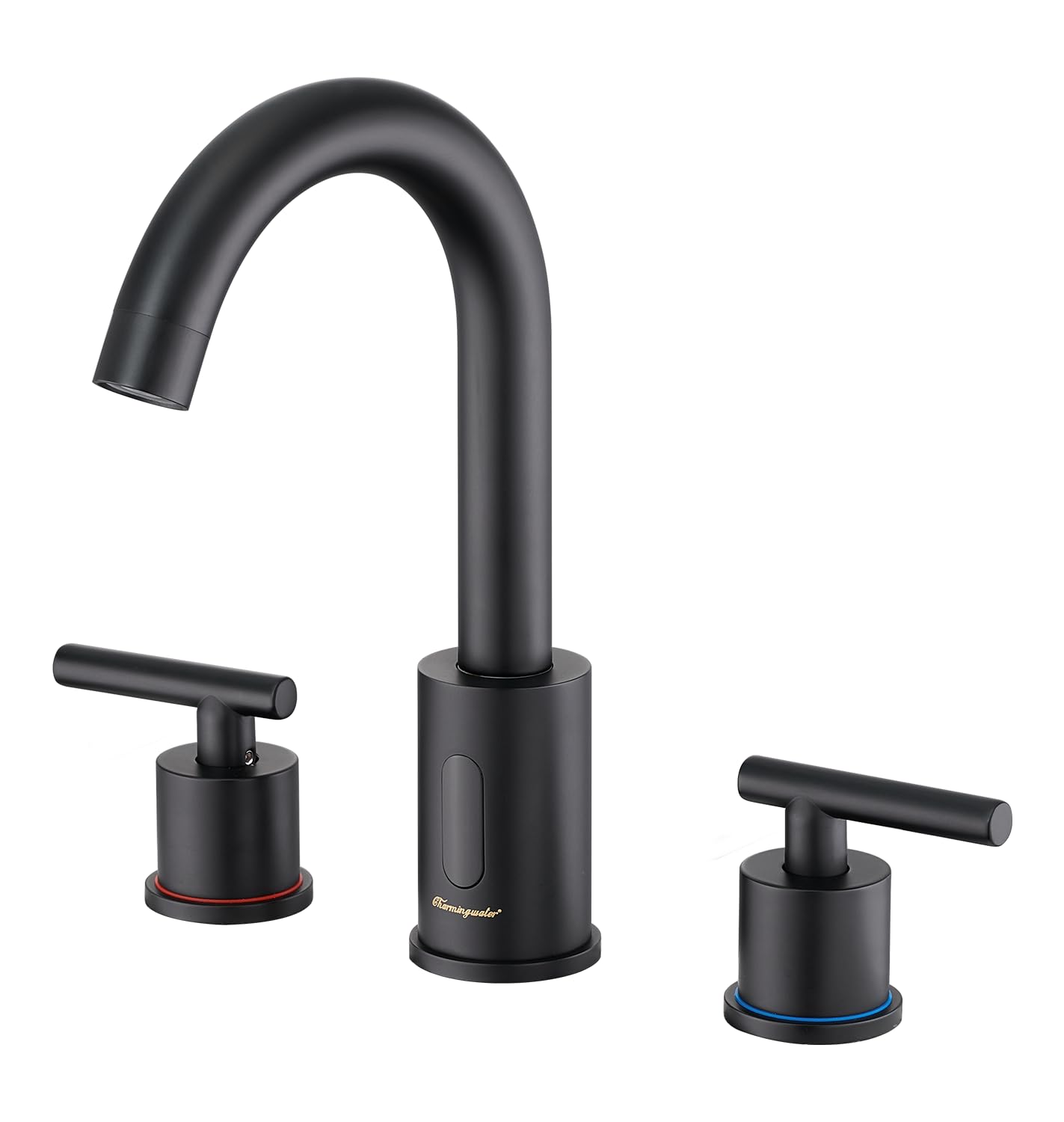 Photo 1 of Charmingwater Touchless Bathroom Faucet for 3 Hole, 8 Inch Widespread Bathroom Sink Faucet with Automatic Sensor, 2-Handle Basin Mixer Vanity Taps with 360° Swivel Spout, Matte Black