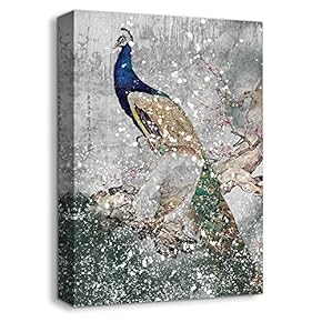 Canvas Wall Art Beautiful Peacock Painting Artwork for Home Prints Framed - 12x18 inches