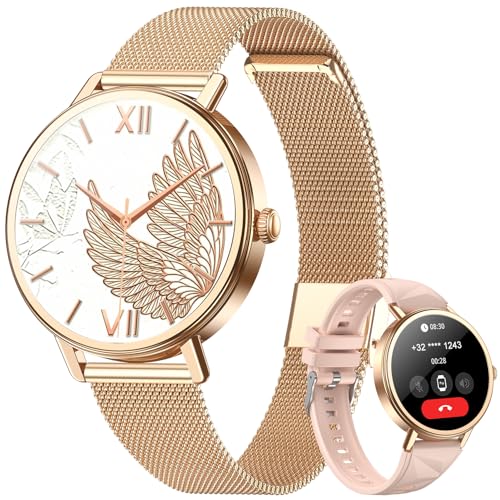 Blackview Smartwatch Damen, 1,26 Zoll Runde Fitnessuhr mit Pulsmesser, Schlafmonitor, SpO2, Schrittzähler & Aktivitätstracker, IP67 Armbanduhr, Uhr für Sport, Arbeit & Alltag, Android & iOS, Gold