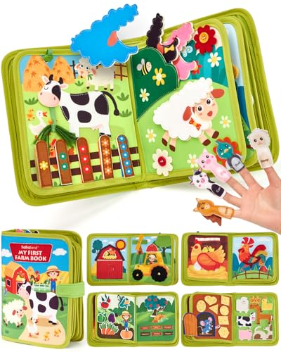 hahaland Montessori Toy from 1 Year - Farm Theme Quiet Book, 20-in-1 Busy Board Soft Felt for Early Education, Busy Book for Car Riding, Toy from 1 2 3 Years, Gift for 1 Birthday