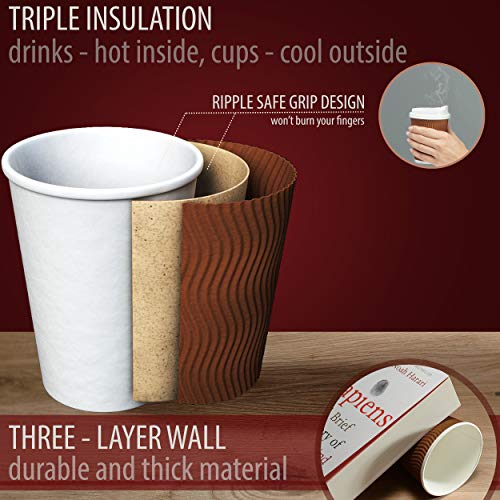 Insulated Disposable Coffee Cups with Lids & Straws 12 oz, 100 Packs - Paper Cups for Hot Beverage Drinks To Go Tea Coffee Home Office Car Coffee Shop Party - FDA Approved (brown) - Thumbnail 2