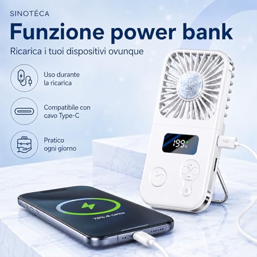 SINOTE'CA Portable Cooling Fan Foldable USB Rechargeable 5 Speed Levels Neck Table Fan with Power Bank Function