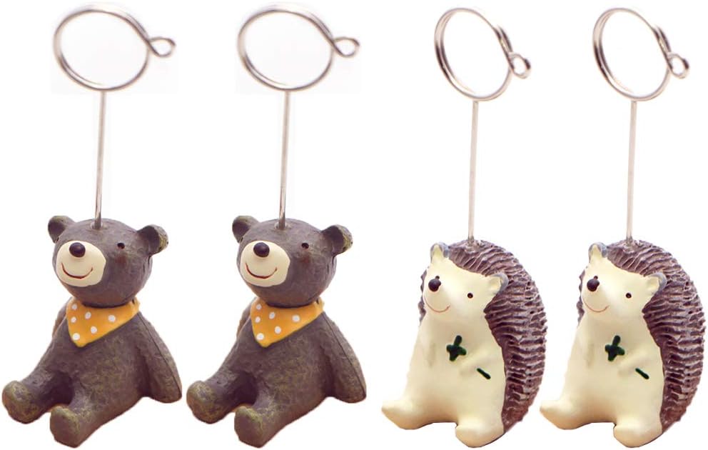 Stable Resin Base Place Card Holders Animals Hedgehogs Table Number Holder with Metal Wire Cute Card Holder for Birthday Bridal Shower Graduation Restaurants Weddings Banquets Party Decoration 4.13’’