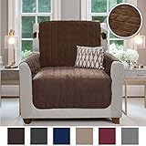 Gorilla Grip Original Velvet Slip Resistant Luxurious Chair Slipcover Protector, Seat Width Up to 23 Inch Patent Pending, 2 Inch Straps, Hook, Armchair Furniture Cover for Pet, Kids, Chair, Chocolate