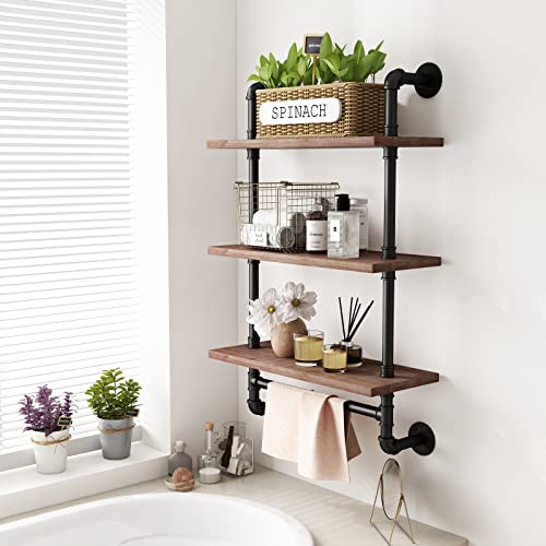 BOSURU Industrial Pipe Bathroom Shelves Rustic Wood Shelves with Towel