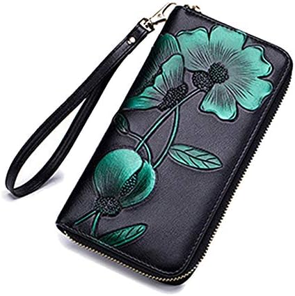 Hypasa Women Ladies Long Wallet Premium Genuine Leather RFID Blocking Purse Large Capacity with Wristlet for Cellphone & ID Cards(Bauhinia-Green)
