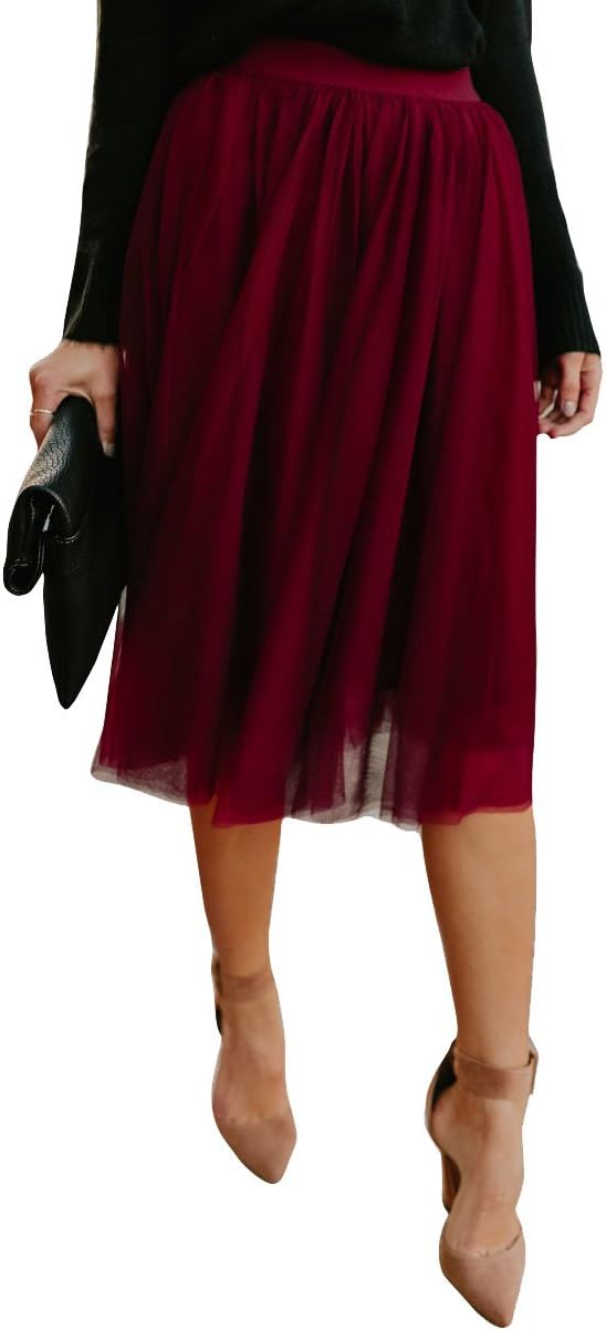 Misschicy Women's Summer Fashion Gauze Tulle Mesh Skirt Layered A-line Pleated Casual Tutu