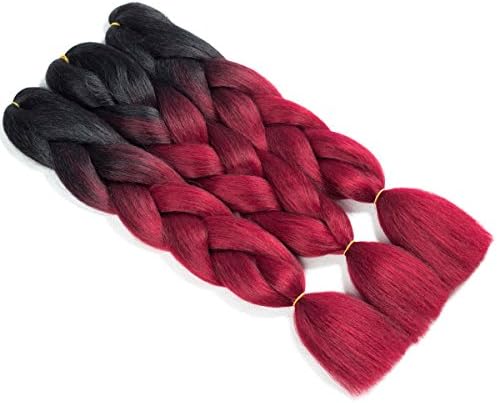 Jumbo Braiding Hair Ombre 2 Tone Synthetic Hair Dark To Burgundy 3 Pcs Braid Hair Extensions