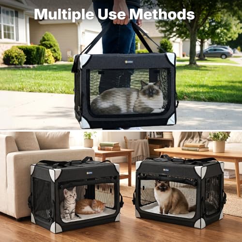 Veehoo Separable Double Cat Carrier for 2 Cats, 2-in-1 Foldable Pet Travel Carrier for 2 Small Dogs, Portable Soft Cat Crate for Indoor Outdoor, with Foldable Litter Box & Bowls, 120×43×43 cm, Black