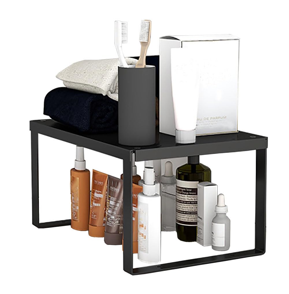 YunNasi Cupboard Shelf Stackable in Stainless Steel Kitchen Shelf Organiser for Kitchen Storage, Bathroom Storage, Makeup Organiser, Cupboard Organiser (1 piece, M:30x20x15cm)