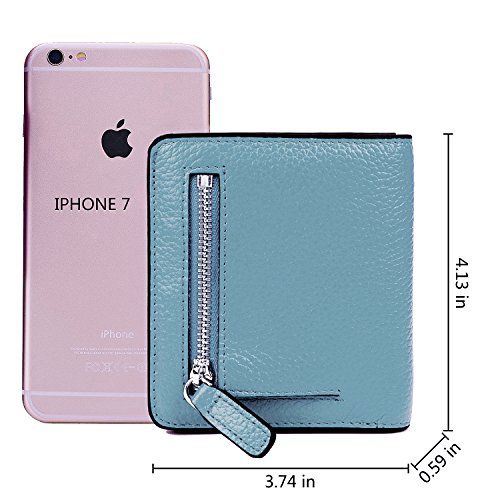 BIG SALE-AINIMOER Women's RFID Blocking Leather Small Compact Bifold Pocket Wallet Ladies Mini Purse with id Window (Gray Blue)