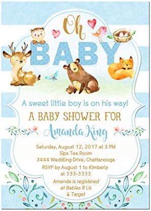 Woodland Animals Deer Baby Shower Invitations, Forest Friends Baby Shower Invitations, Set of 10 5x7 cardstock invitations with white envelopes