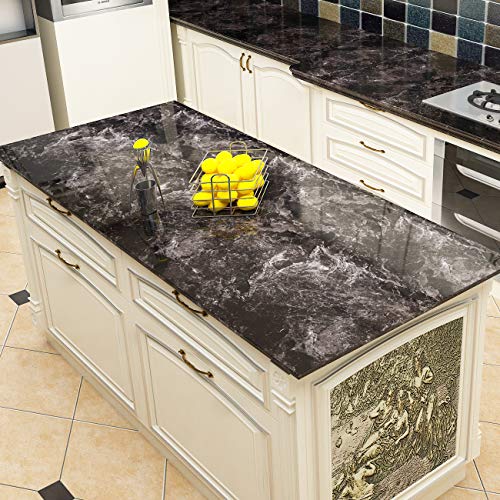 YENHOME Peel and Stick Countertops 24 x 200 inch Sandstone Black Brown Granite Marble Removable