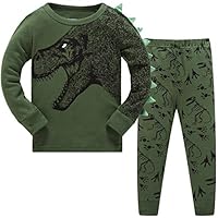 Schmoopy Boys Pajamas Long Sleeve Set with Dinosaur for Toddler and Kid Boys Size 8 Green