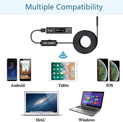 WiFi Endoskop, Kabelloses Inspektionskamera WiFi Endoskopkamera 1200P HD wasserdichte 10M Halbsteife Kabel Boreskope… – Bild 5