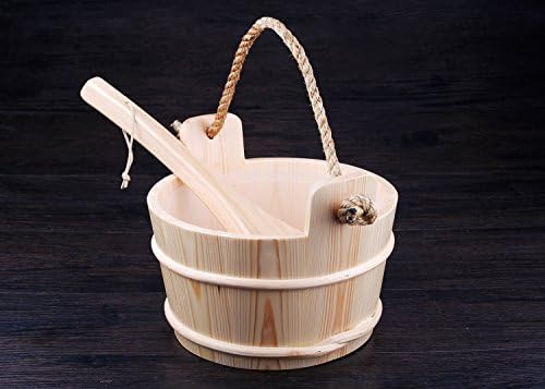 4L Volume White Pine Wooden Sauna Bucket And Ladle With Plastic Liner for sales