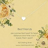 Best Friend Heart Sterling Silver Necklace 18'' – Long Distance Friendship BFF Gift for Teen Girls Women Sister Soulmate Birthday Graduation Keepsake Jewelry
